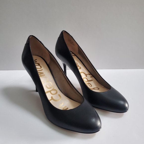 Sam Edelman Camdyn Women's Heels Classic Black Leather Rounded Toe Pumps Size 8 - Picture 5 of 12